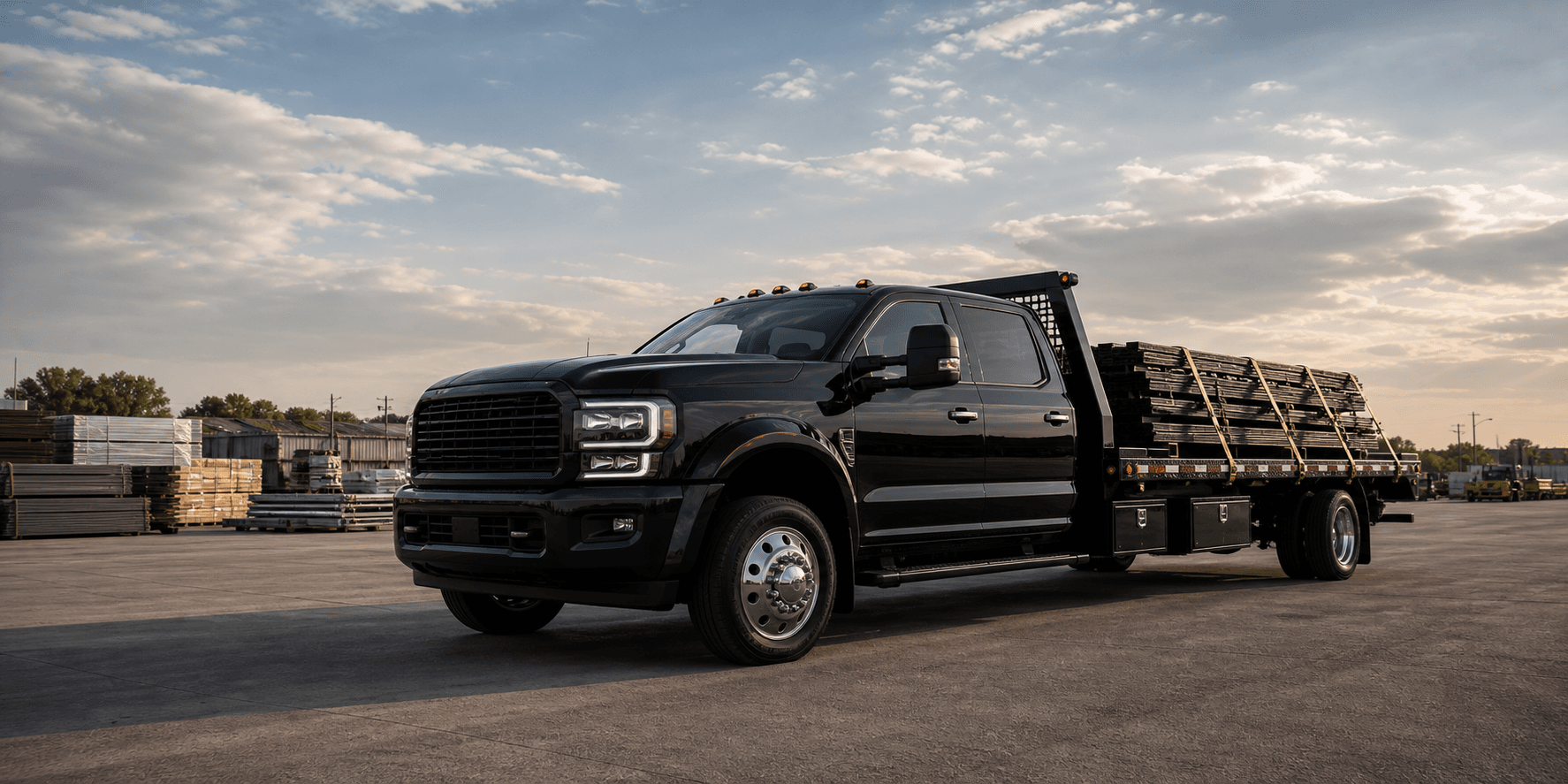 Black flatbed truck parked in a Midwest yard representing SAI WAYZ LLC operations